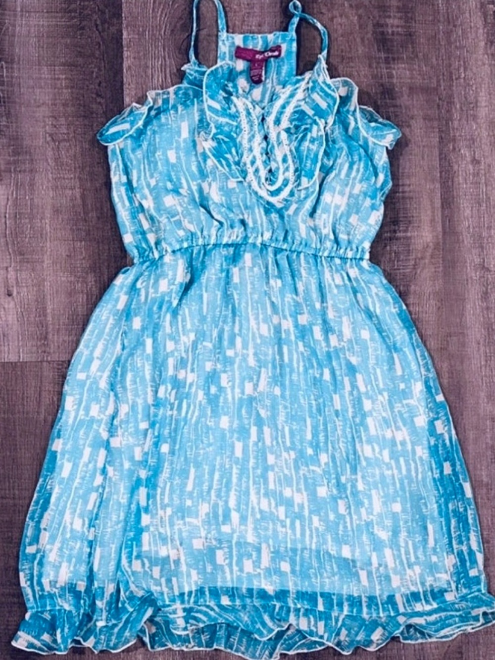 💞 Big Girl’s Large Blue & White Double Layer Sun Dress
